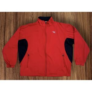 Diadora Jacket Mens L Rigore Warm Up Red Full Zip Soccer Track Athletic Wear